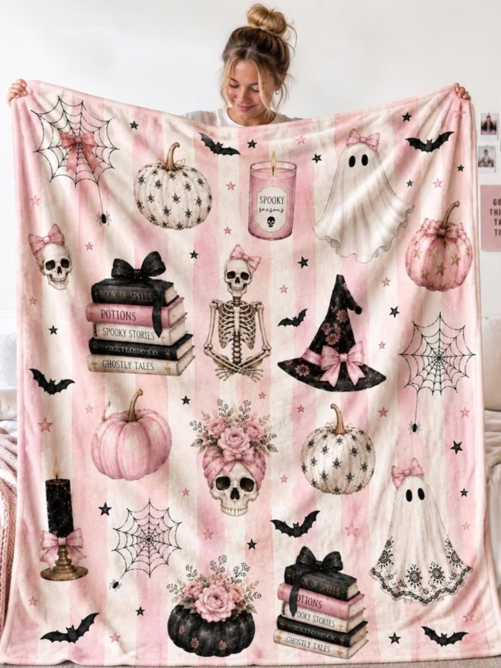 Pink Halloween Plush Blanket with Spooky Charm
